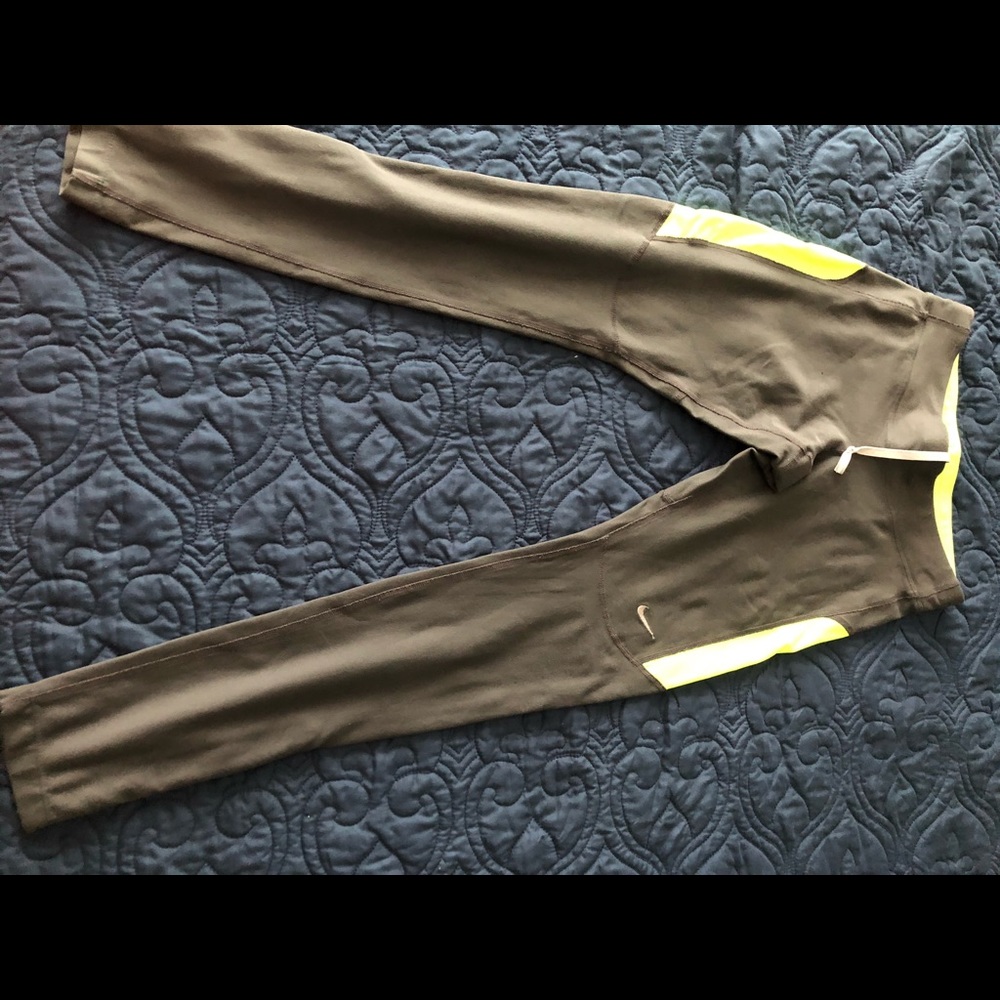 Nike Leggings Gray w Neon Green-XS